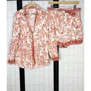 Rachel Zoe Women's 100% Linen Shirt And Short Set. Size: Top: M. Shorts: XL
